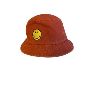 Smiley Originals Red Bucket Hat 100% Cotton With Embroidered Yellow Smiley Face
